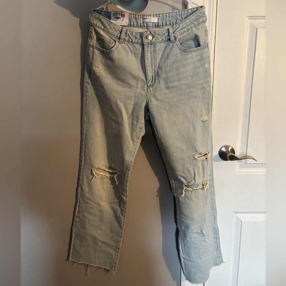 Blue Straight Leg Distressed Jeans